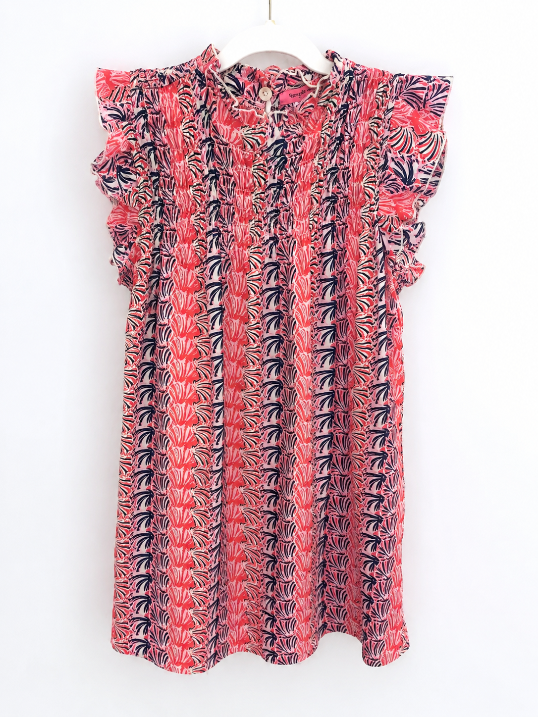 Simply Southern Pink Print Smocked Flutter Sleeve Dress, Girls Small