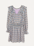 Kori Blue Floral Smocked Ruffle Mini Dress, Women's Small