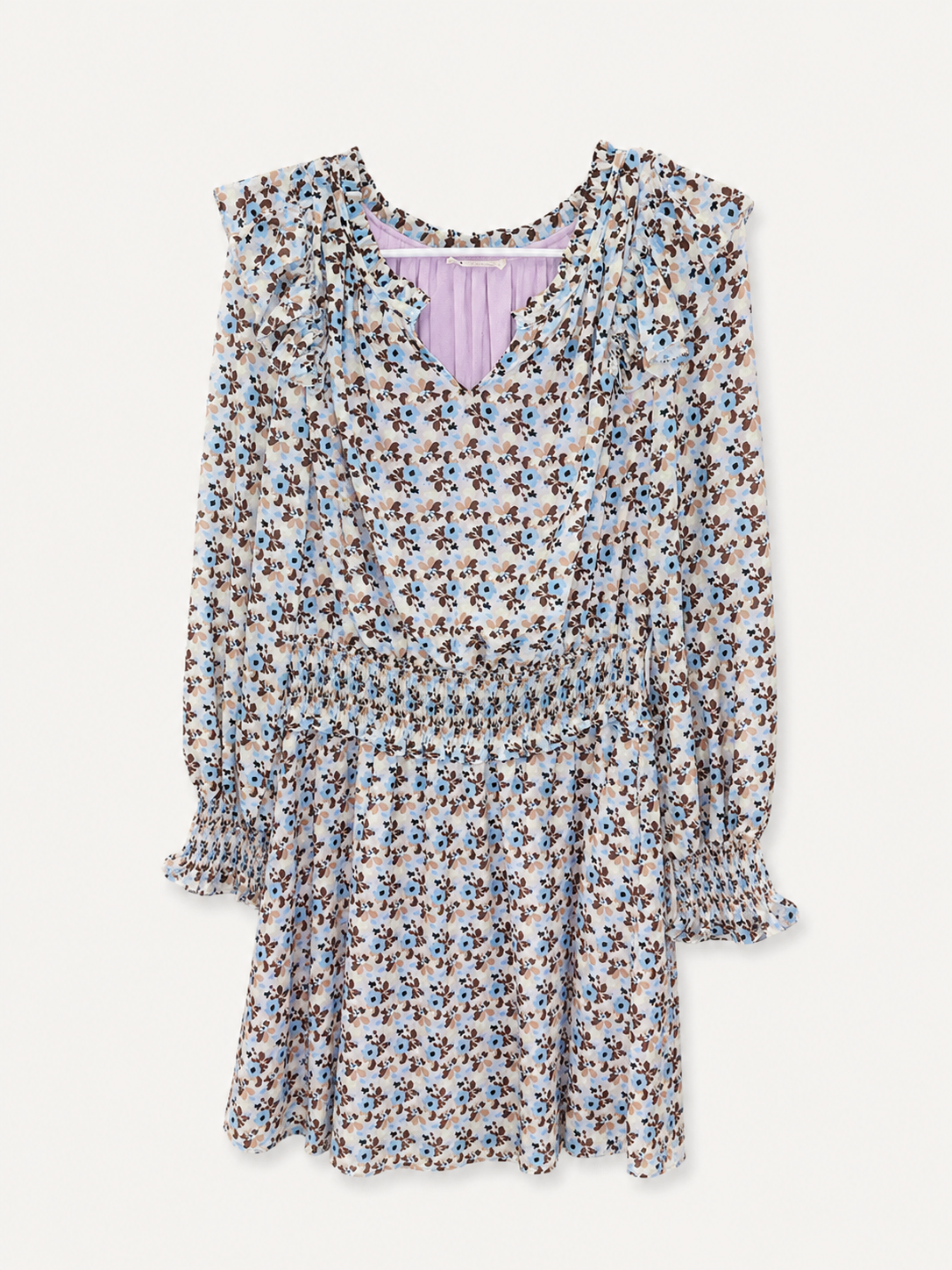 Kori Blue Floral Smocked Ruffle Mini Dress, Women's Small