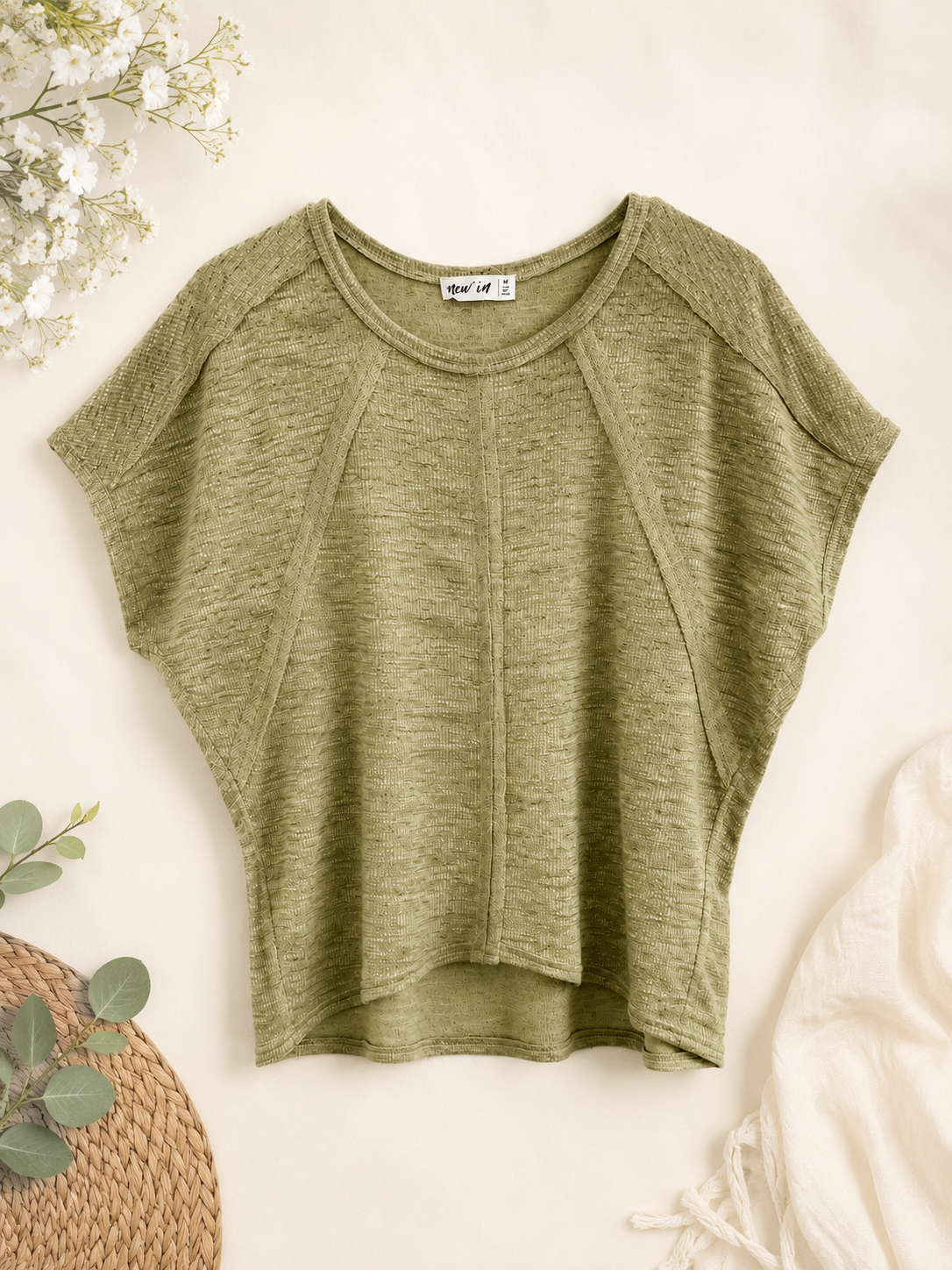 New In Olive Textured Dolman Sleeve Top, Women's Medium