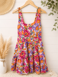 L Love Bright Floral Tiered Mini Dress, Women's Small