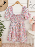 Altar'd State Floral Smocked Puff Sleeve Mini Dress, Women's Small