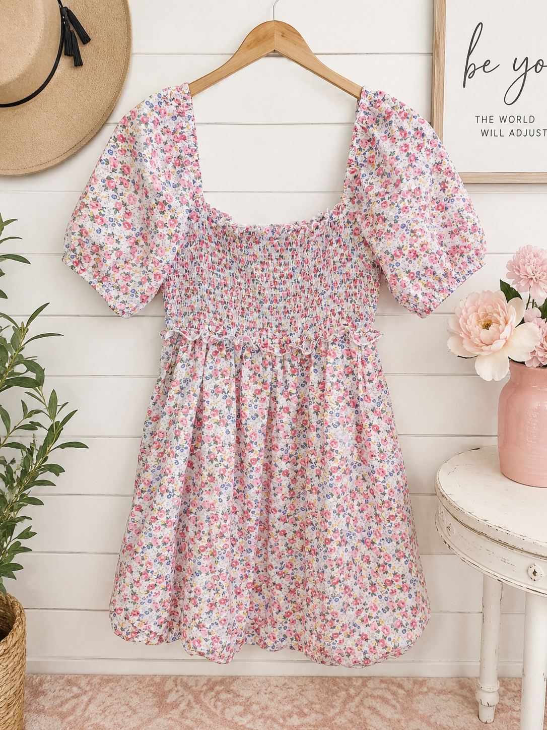 Altar'd State Floral Smocked Puff Sleeve Mini Dress, Women's Small