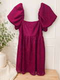 TCEC Magenta Shimmer Puff Sleeve Mini Dress, Women's Small