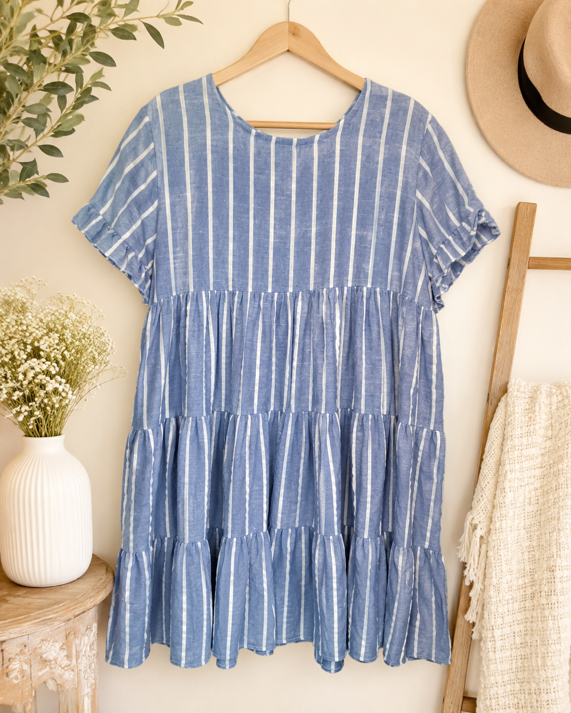 Boutique Striped Tiered Babydoll Dress, Women's Medium