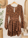 ILLA ILLA Mocha Abstract Print Peplum Mini Dress, Small
