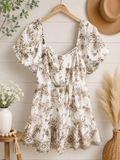 Blu Pepper Ivory Floral Puff Sleeve Mini Dress, Women's Medium