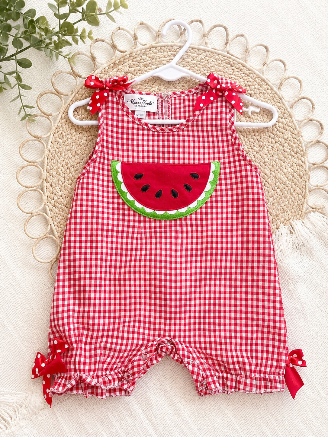 Marie Nicole Watermelon Gingham Bubble Romper, 12-18 mo.