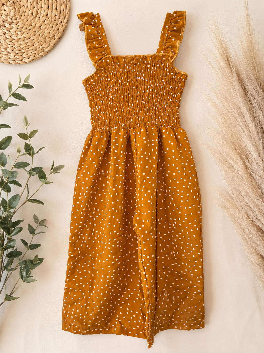 Polka Dot Smocked Jumpsuit, 4/5