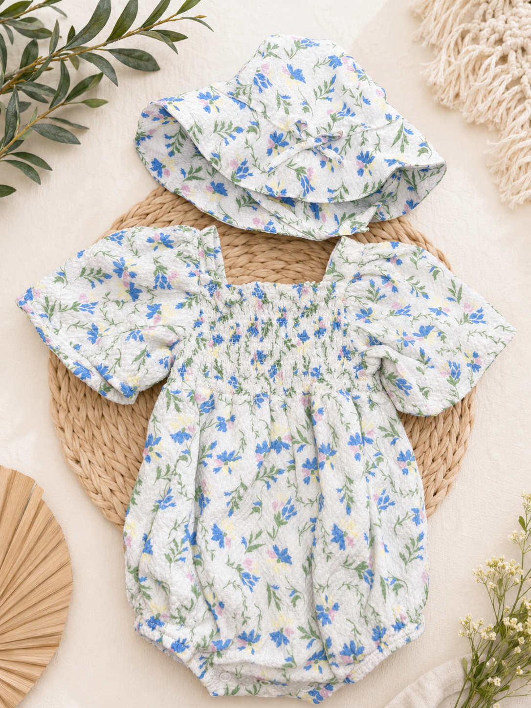 Jessica Simpson Floral Bubble Romper & Sun Hat Set, 18 mo.