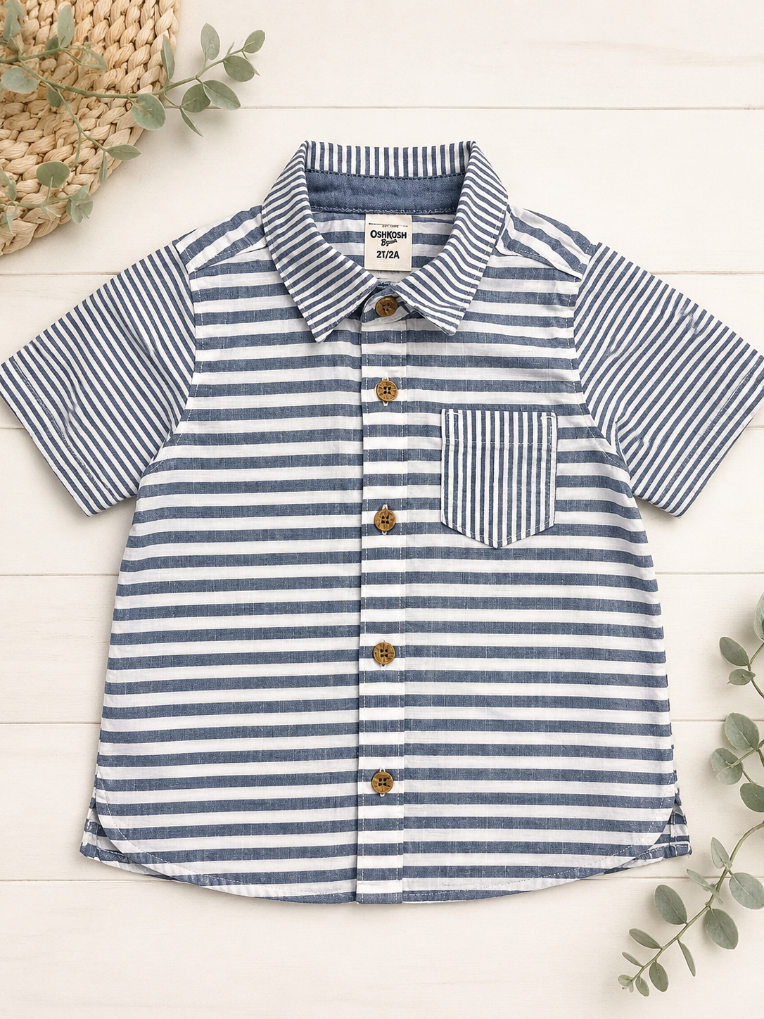 OshKosh B'gosh Blue, White Striped Button-Up Shirt, 2T