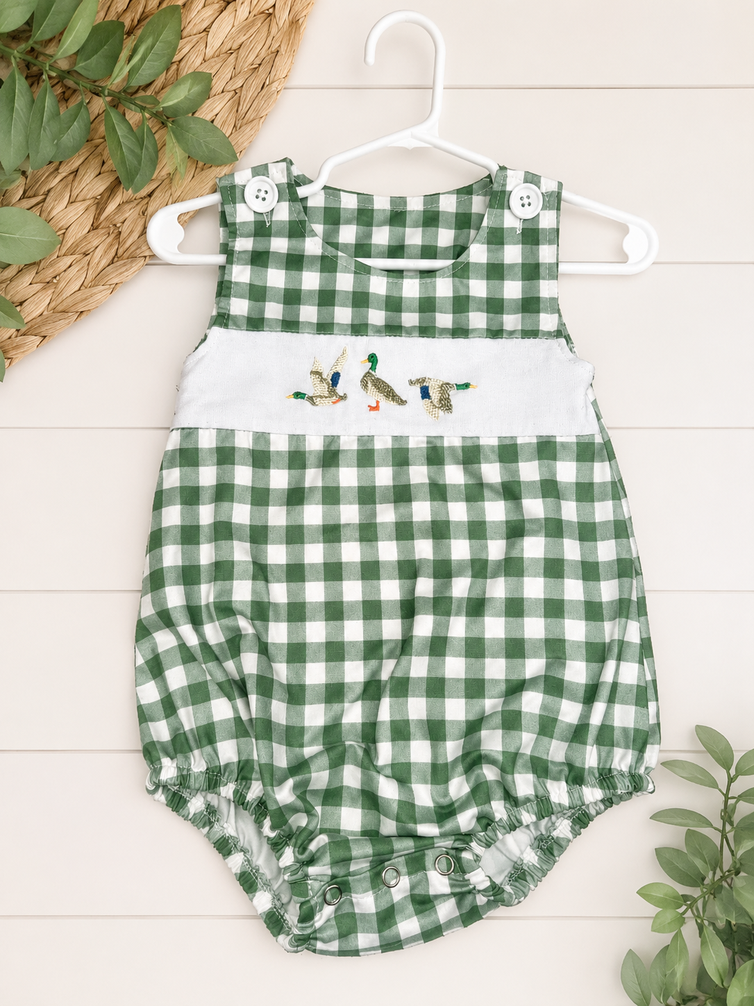 Boutique Mallard Duck Gingham Bubble Romper, 12-18 mo.