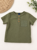 Old Navy Olive Green Textured Henley Pocket Tee, 12-18 mo.