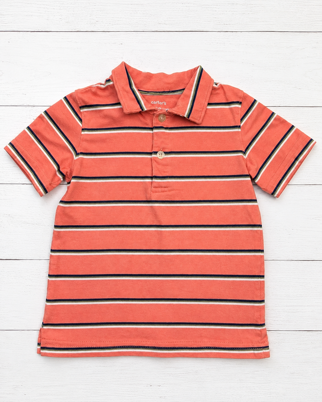 Carter's Coral, Navy Striped Short Sleeve Polo, 24 mo.