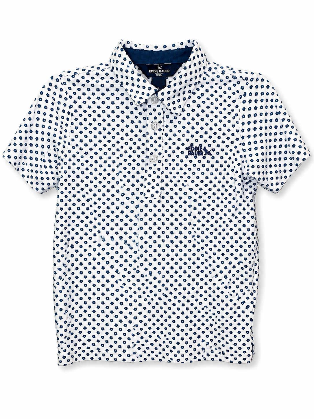 Eddie Bauer White, Navy Printed Performance Polo, Boys 5