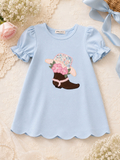 Abby & Evie Blue Floral Cowgirl Boot Appliqué Dress, 3