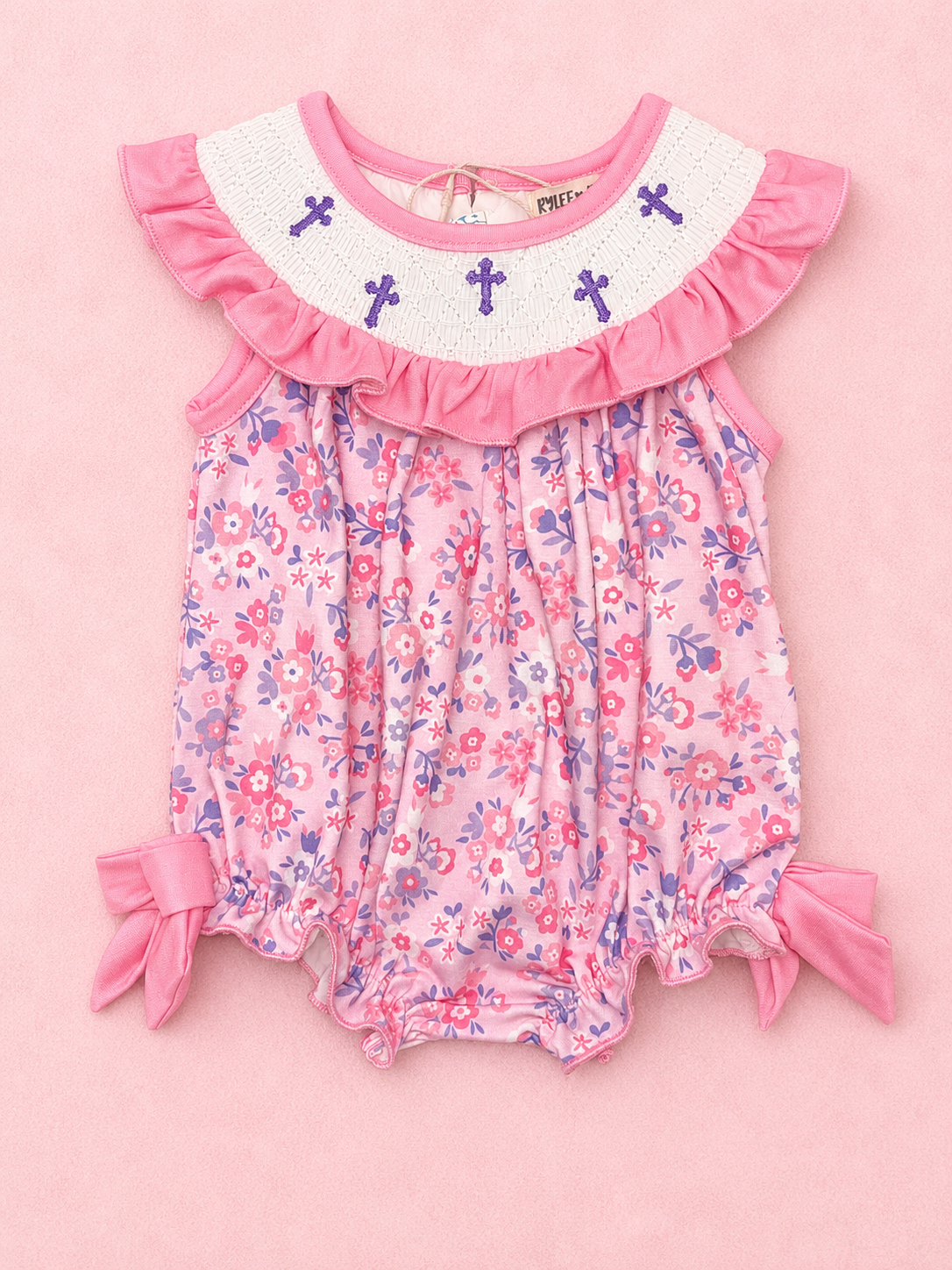 Rylee Faith Designs Cross Smocked Floral Bubble - NWT, 12 mo.