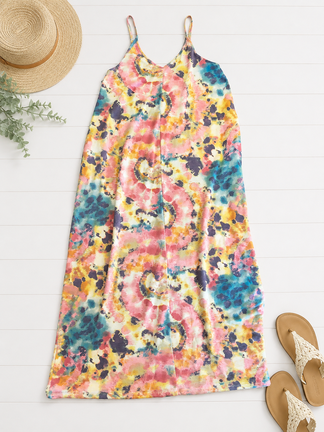 Zenana  Watercolor Tie-Dye Maxi Dress, Small