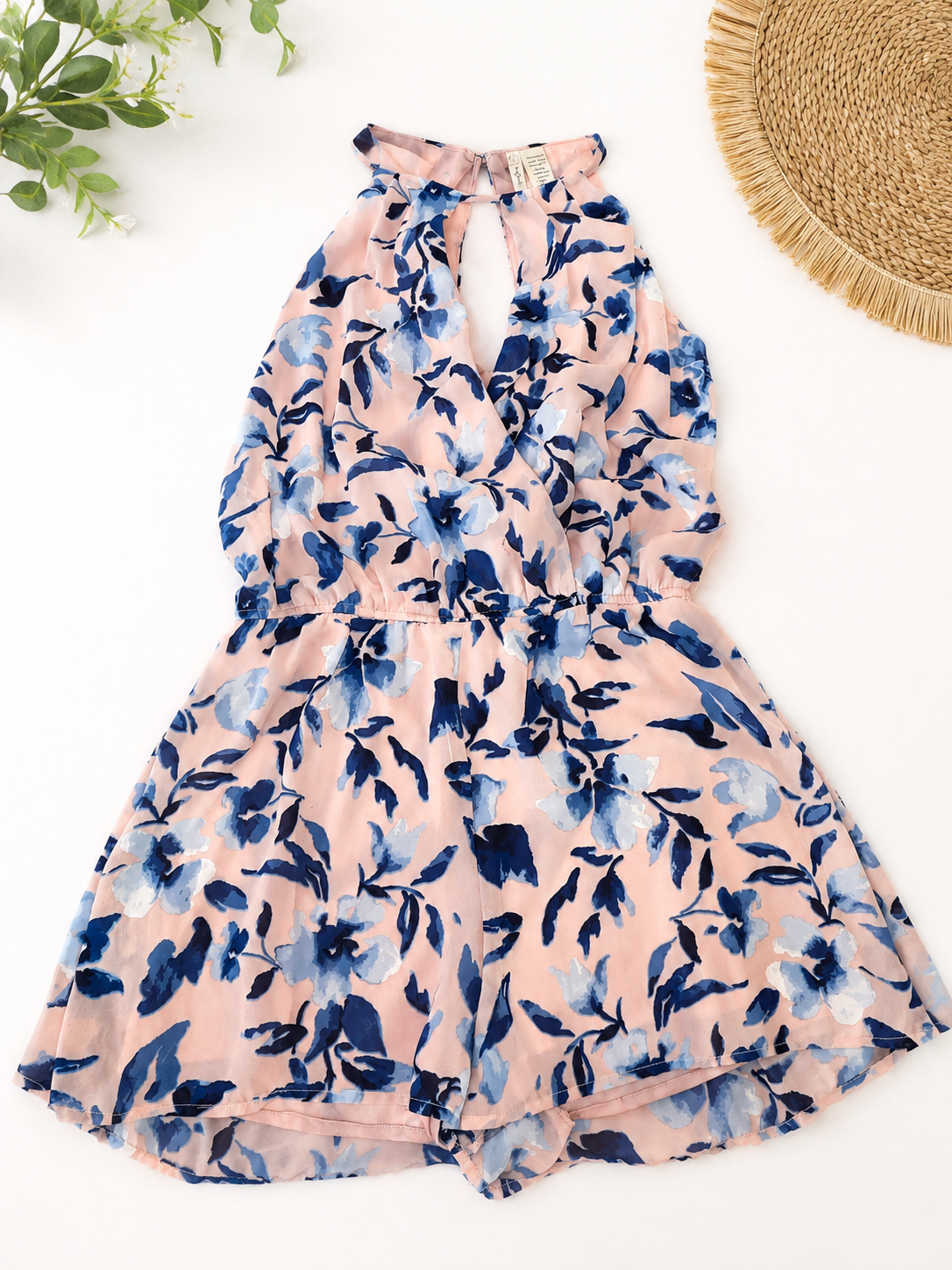 Japna Blue Floral Halter Romper, Women's Medium