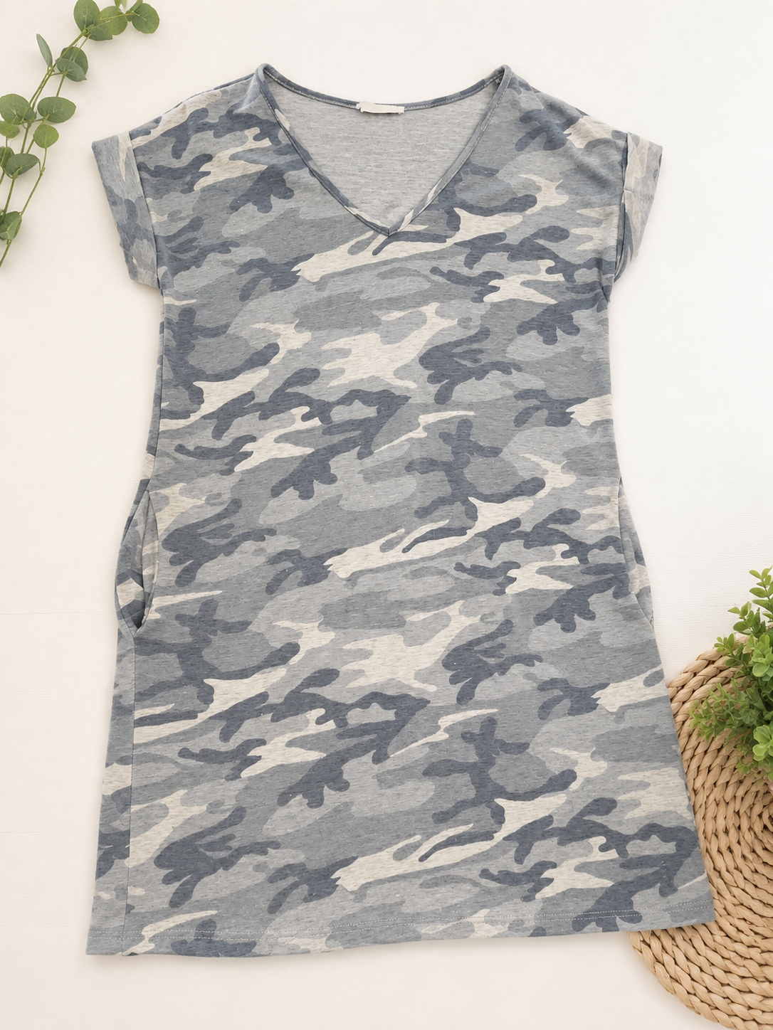 Entro Gray Camo T-Shirt Dress with Pockets, Small
