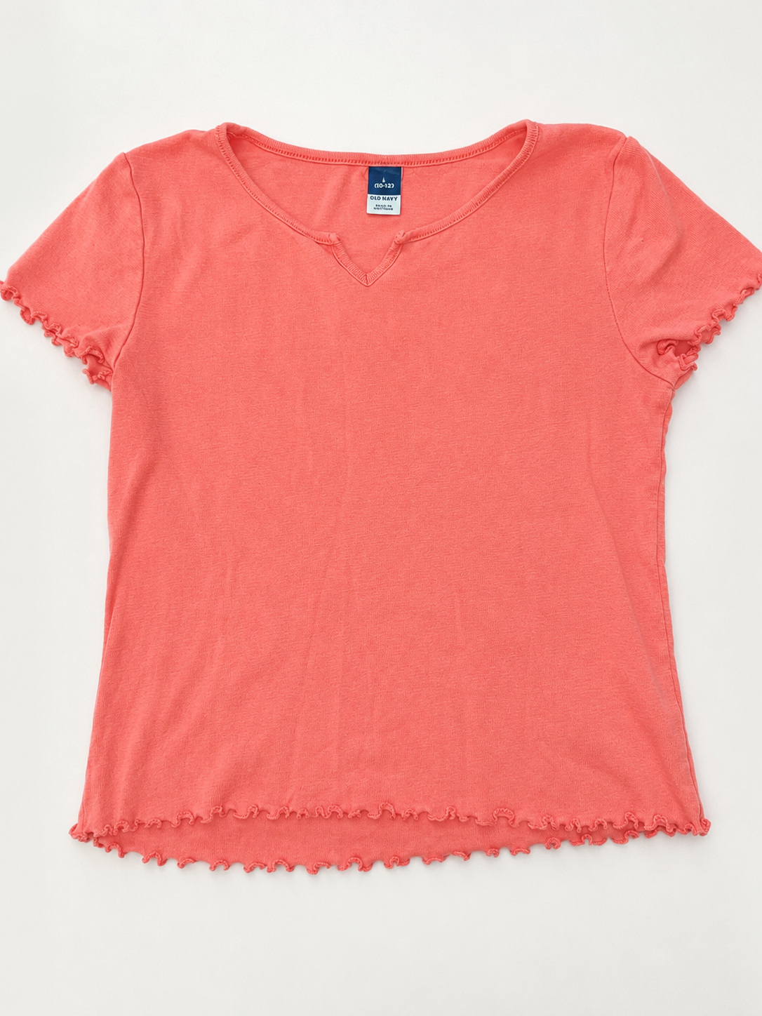 Old Navy Coral Lettuce Hem Ribbed Tee, Girls 10/12