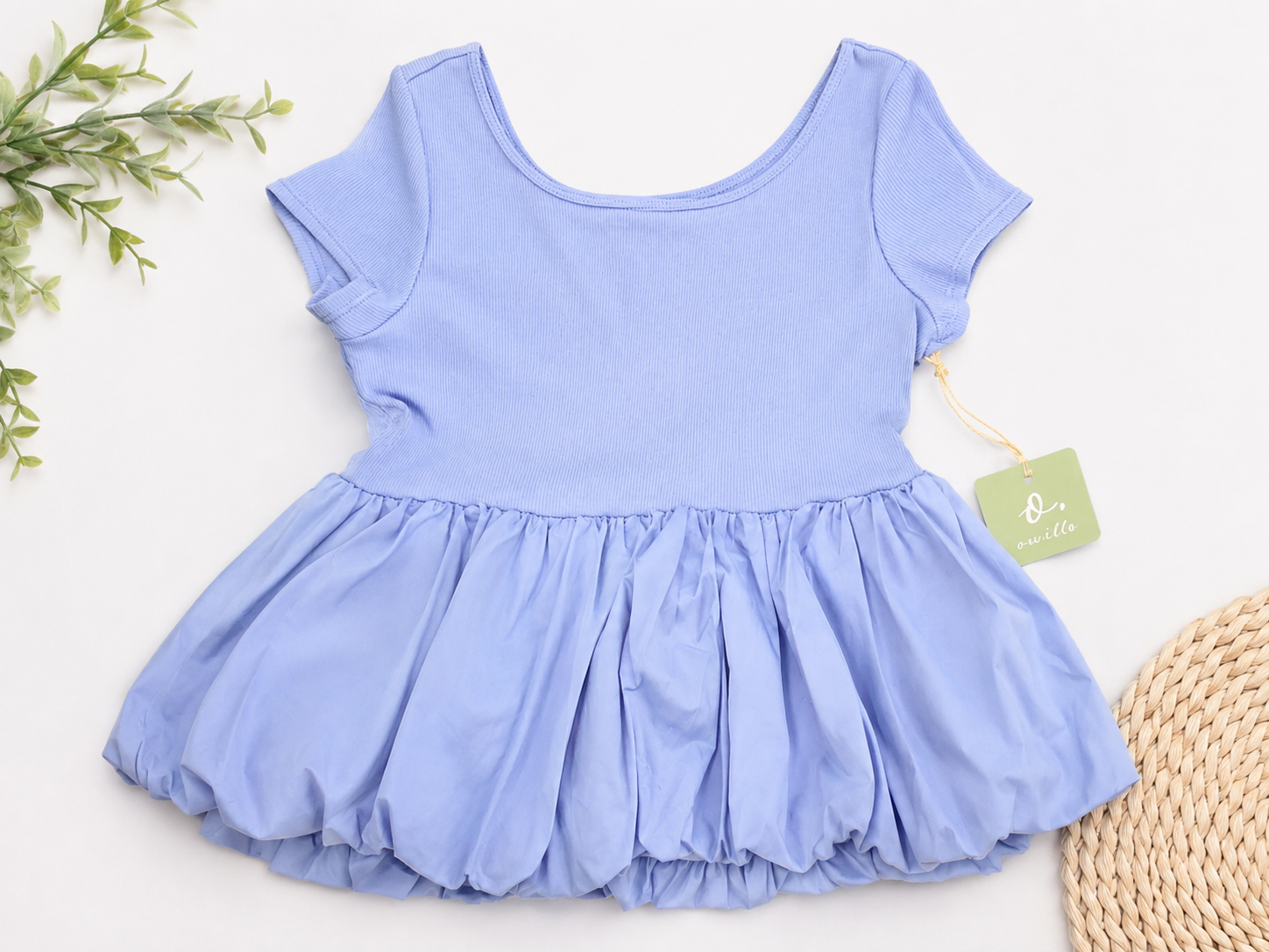 Owillo Girls Blue Bubble Hem Top, NWT, Medi