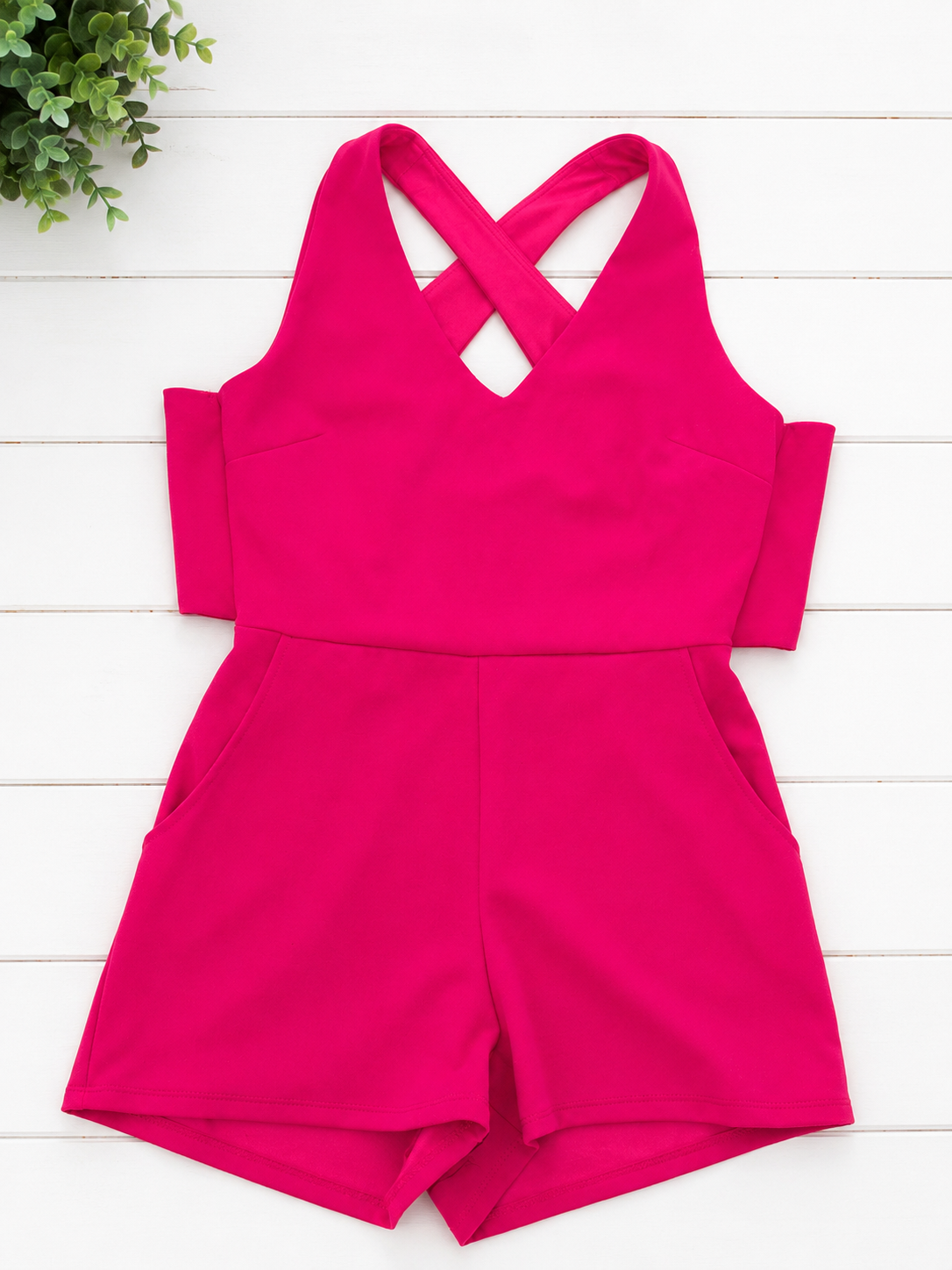 Crystal Sky Fuchsia Cross-Back Romper, Women's Medium