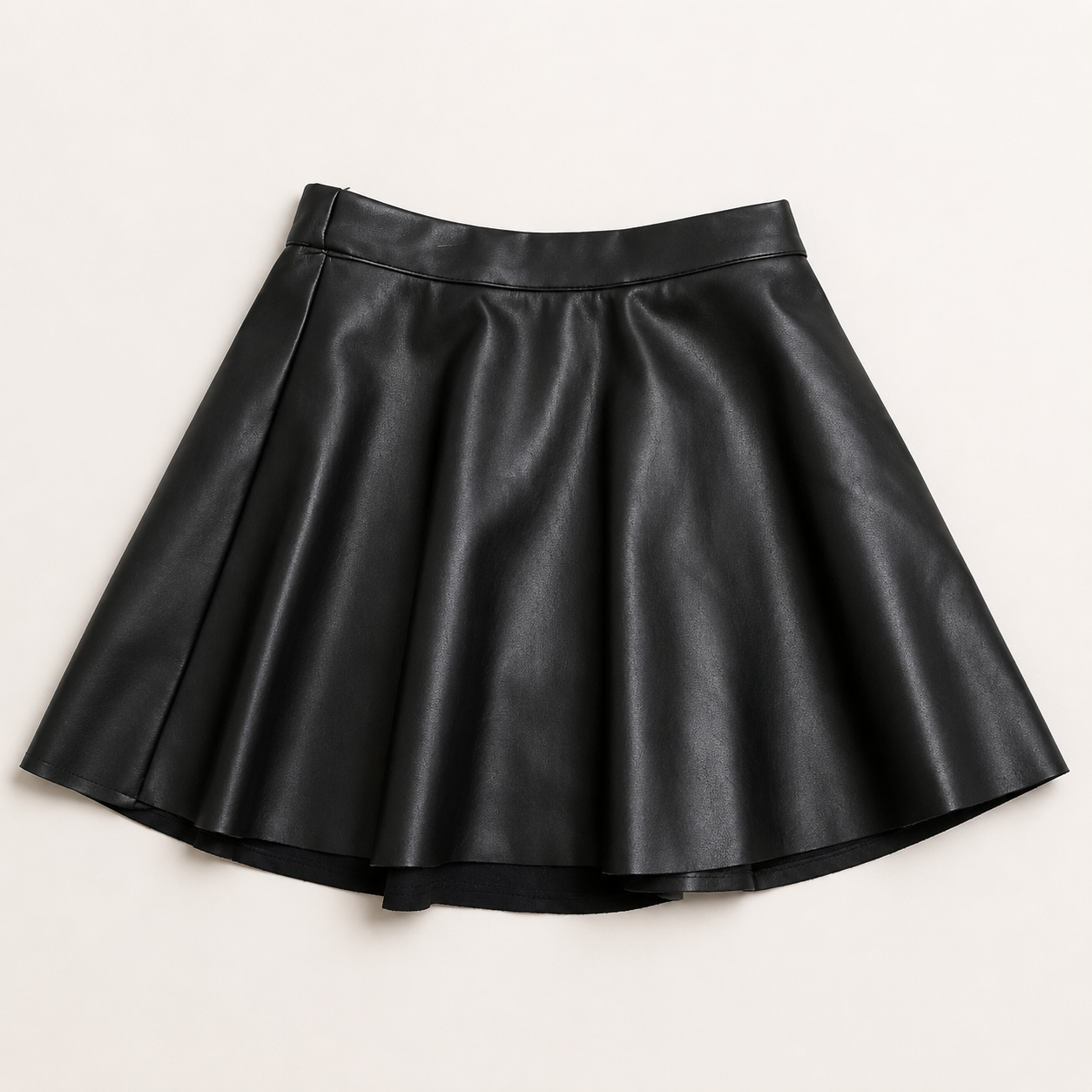 Black Faux Leather Circle Skirt, Girls 7/8