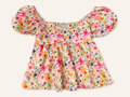 Shein Floral Puff Sleeve Babydoll Top, Juniors Medium
