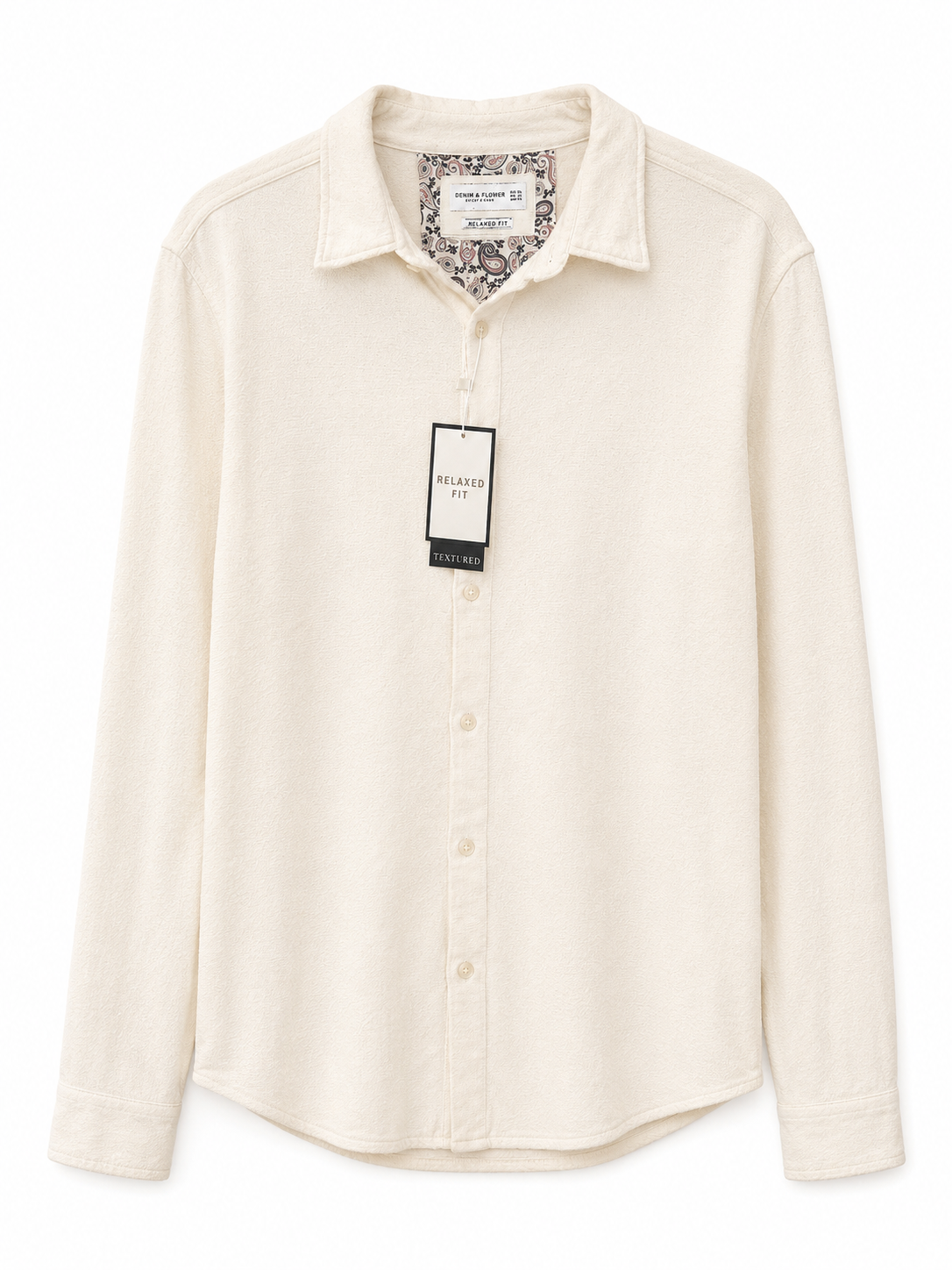 Denim & Flower Cream Textured Button-Down Shirt, Men's XL