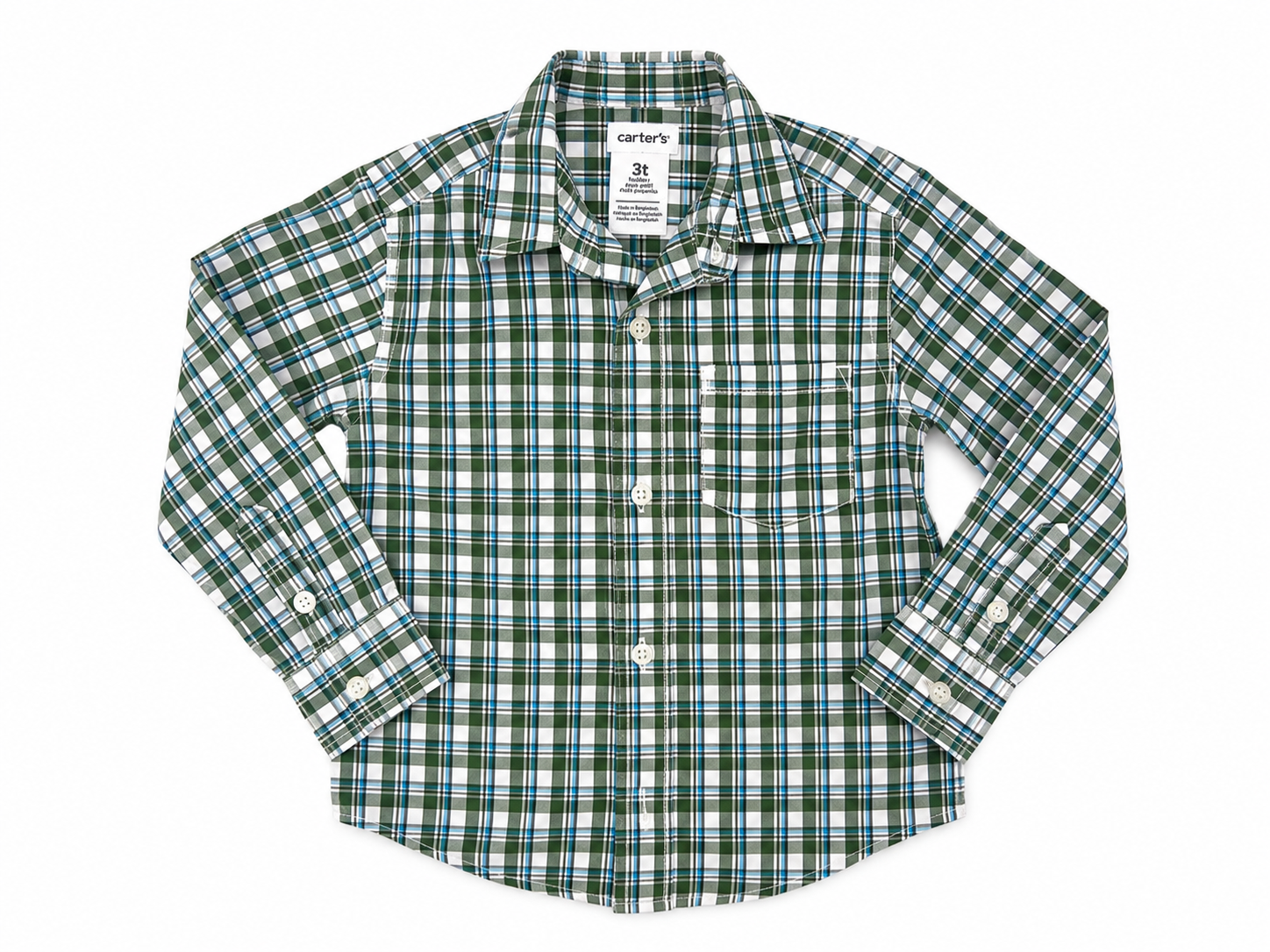 Carter's Green Plaid Button-Down Shirt, 3T