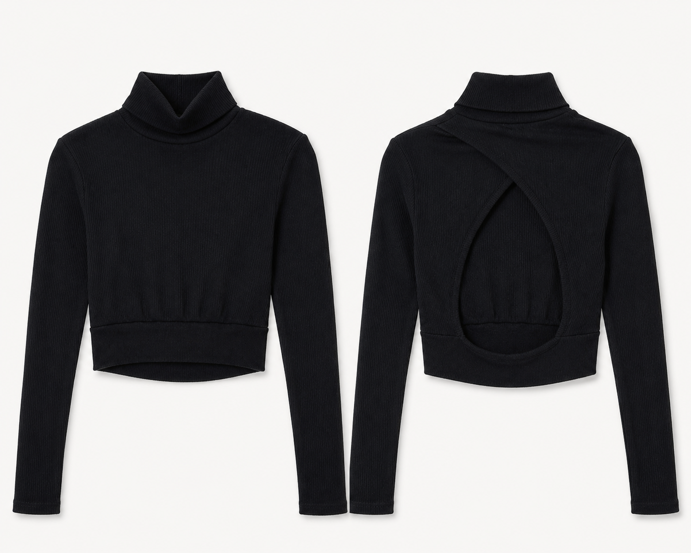 Garage Ribbed Open-Back Cropped Turtleneck Top, P Small