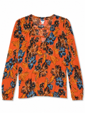 Old Navy Orange Floral Long-Sleeve Blouse, Women's Medium