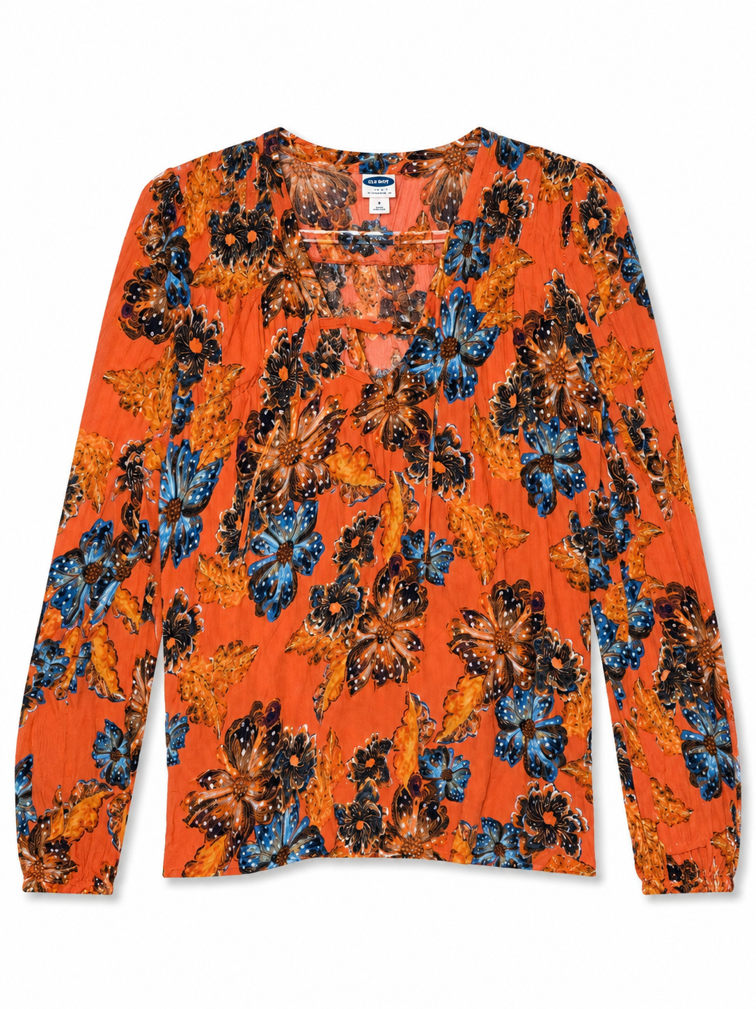 Old Navy Orange Floral Long-Sleeve Blouse, Women's Medium