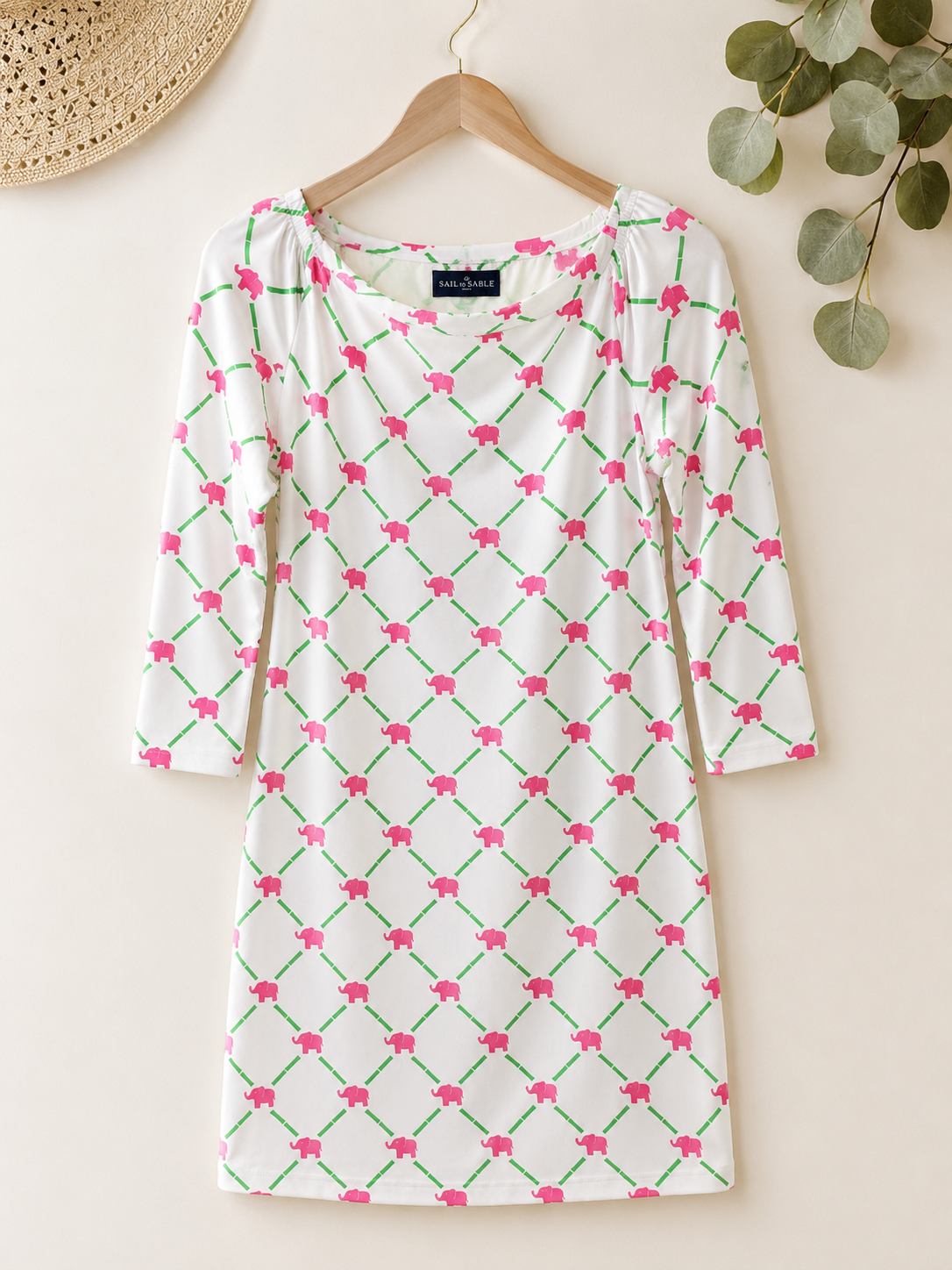 Sail to Sable Pink Elephant Print Shift Dress, Women's Small