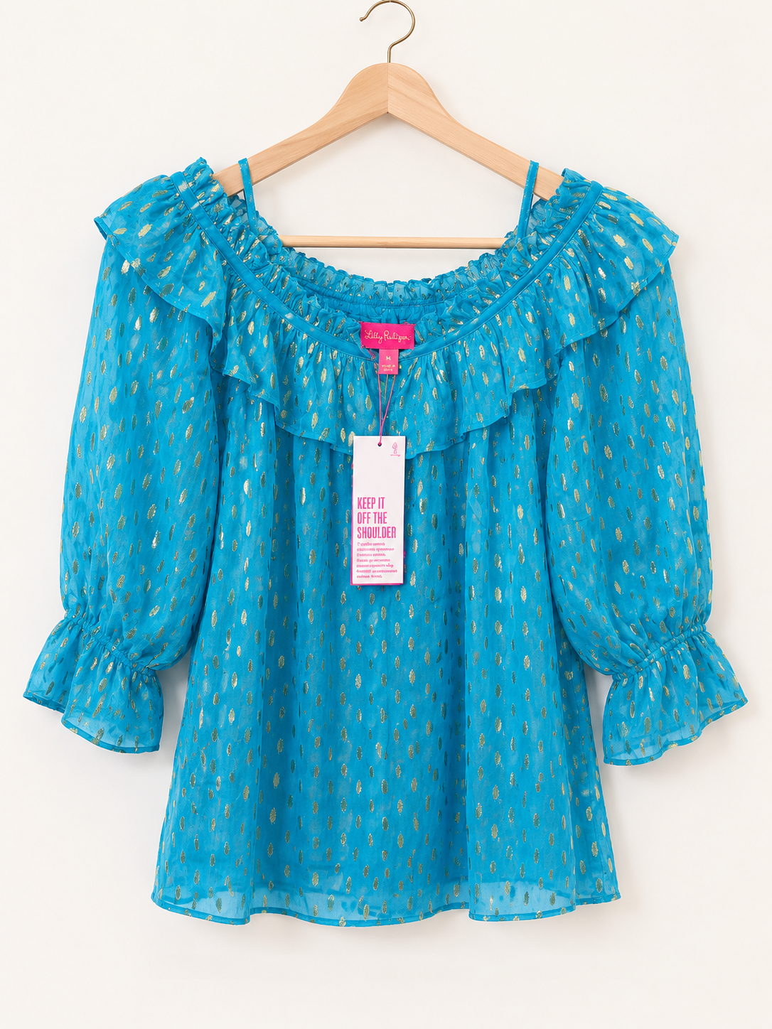 Lilly Pulitzer Cecee Top Metallic Dobby Blouse, NWT, Women's Medium