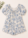 Allie Rose Blue & Ivory Floral Romper with Pockets, Women's Small