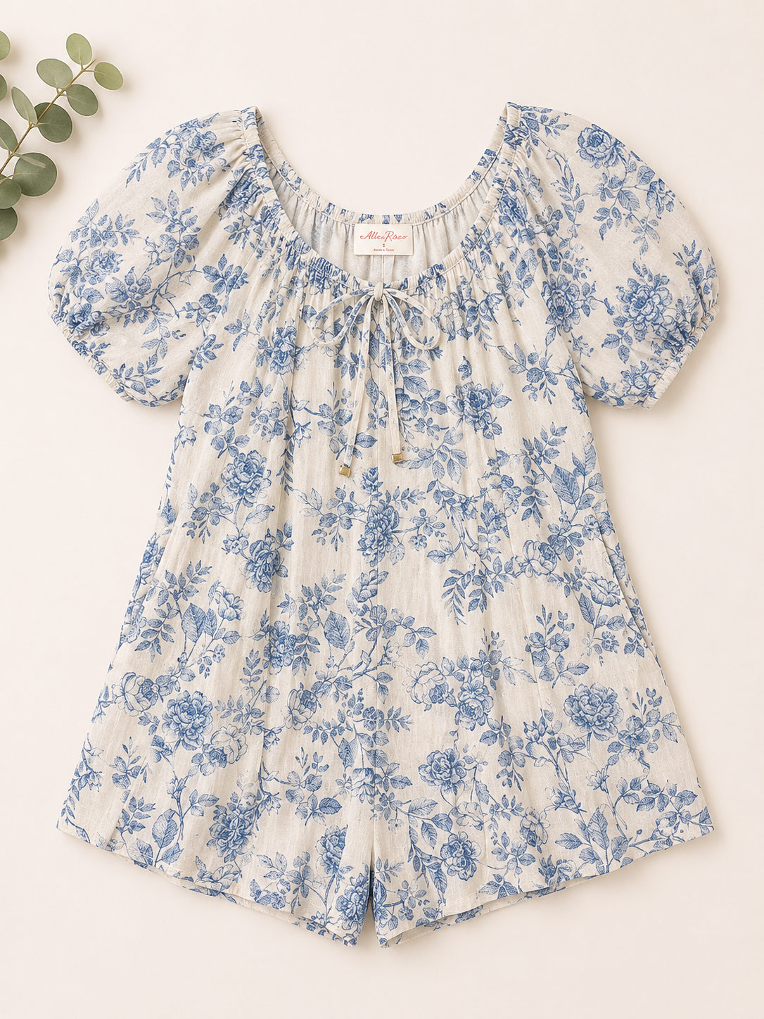 Allie Rose Blue & Ivory Floral Romper with Pockets, Women's Small