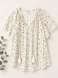 Simple Fun White Ditsy Floral Flutter Sleeve Top, Women's Large