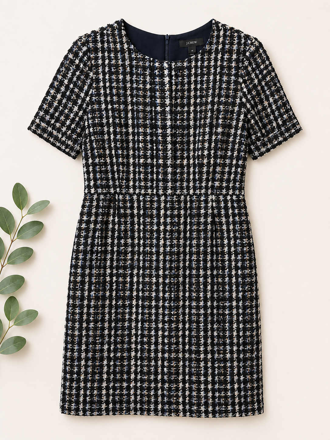 J. Crew Black & Blue Textured Print Shift Dress, Women's 10