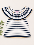 Lilly Pulitzer White & Navy Striped Off-the-Shoulder Ruffle Top, Women's Medium