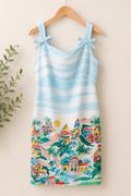 Eliza J Coastal Print Tie-Shoulder Sheath Dress, Women's 8