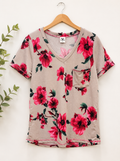 Sew In Love Floral V-Neck Pocket Top, Women's Medium