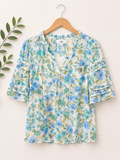 DR2 Blue Floral Ruffle Sleeve Blouse, Women's Small