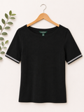 Lauren Ralph Lauren Black Knit Short Sleeve Top, Women's Medium