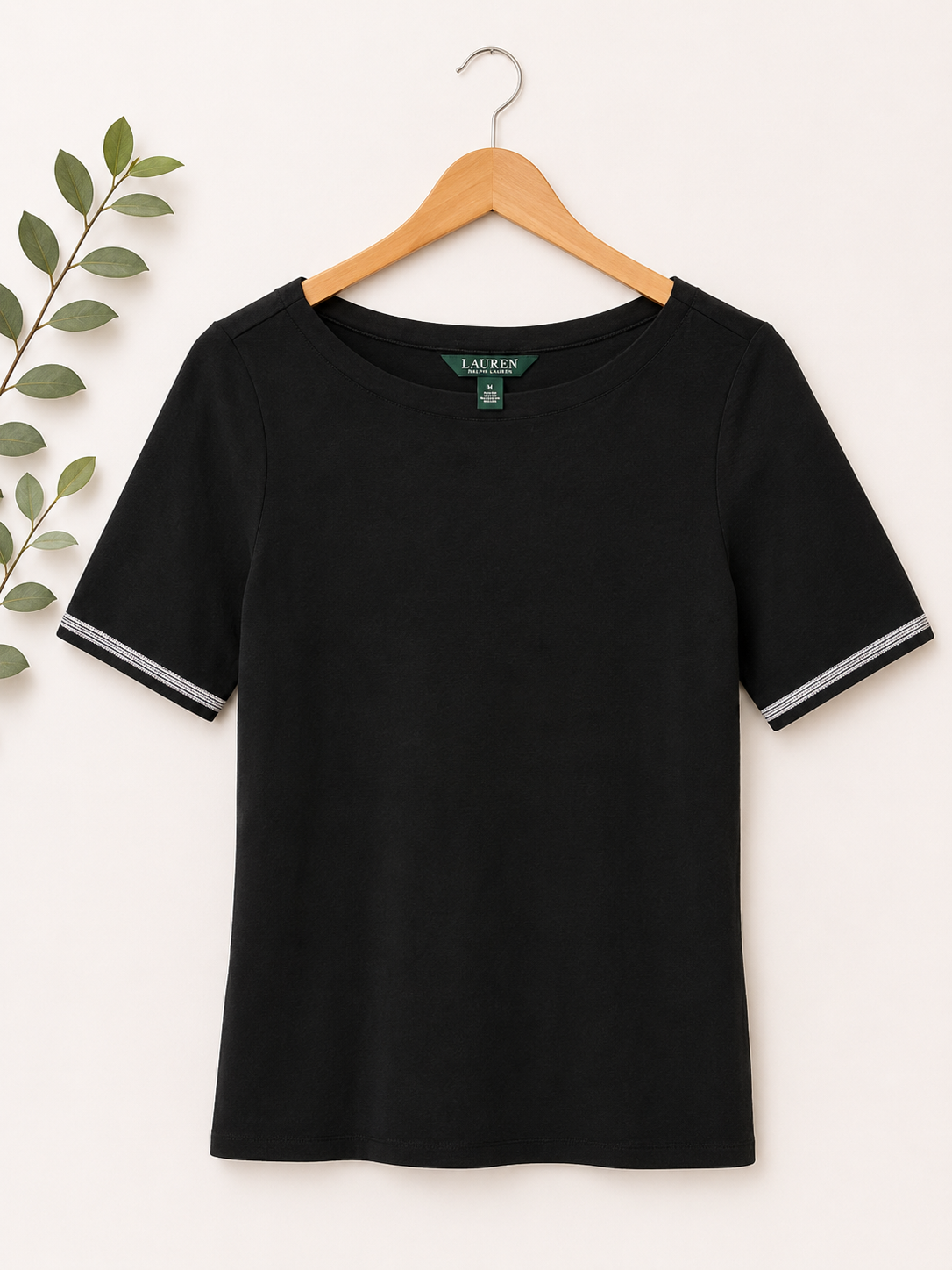 Lauren Ralph Lauren Black Knit Short Sleeve Top, Women's Medium
