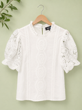 AliceBlue White Lace Puff Sleeve Blouse, Women's Medium