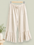 umgee Linen Blend Ruffle Hem Crop Pants, Women's Large
