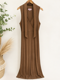 Soncy Ribbed Sleeveless Tie Neck Maxi Dress, 1X-Large
