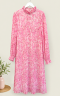 Ganni Pink Abstract Pleated Midi Dress, Women's 10